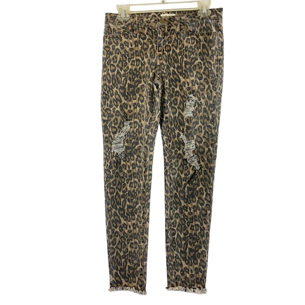 Easel Womens Jeans Size Medium 28" W Skinny Destroyed Animal Print Raw Hem